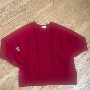 BROOKS BROTHERS RED PULLOVER FLEECE WOOL RUFFLE SWEATER SIZE LARGE